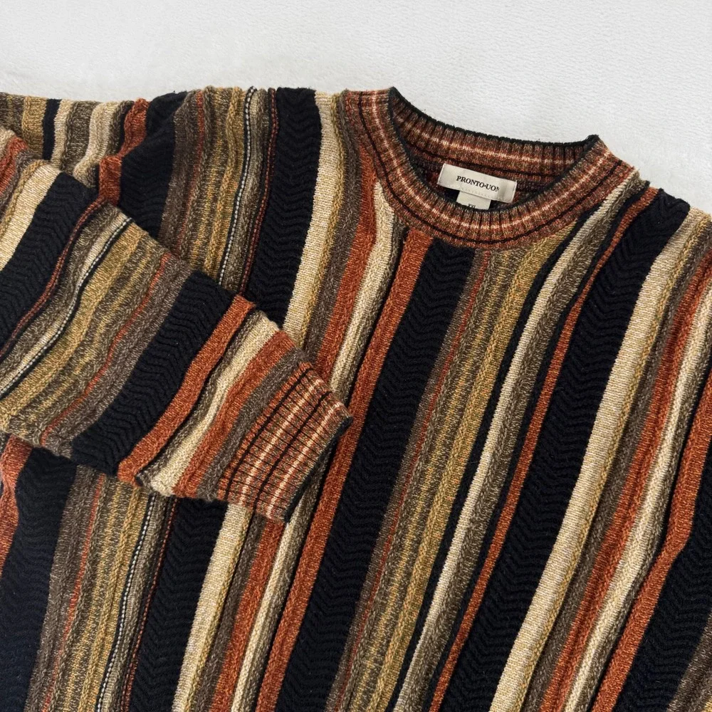 Vtg Pronto Uomo Men Striped Crew Neck Sweater‎ XXL Acrylic Knit Made in China